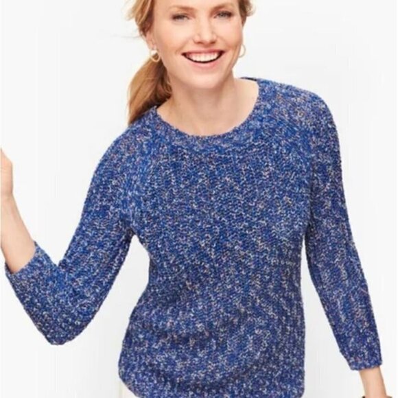 Talbots Bright Blue Open Knit Confetti Crew Sweater - sz XL - Picture 1 of 5